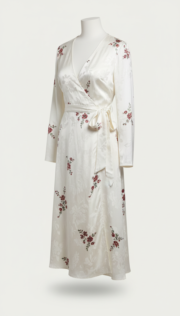 Silk Wrap Dress in Cloud White